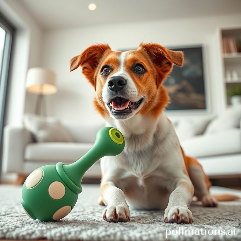 breakthrough - Interactive dog toy in a bright, modern living room, engaged by a medium-sized dog, showing a playful and inte