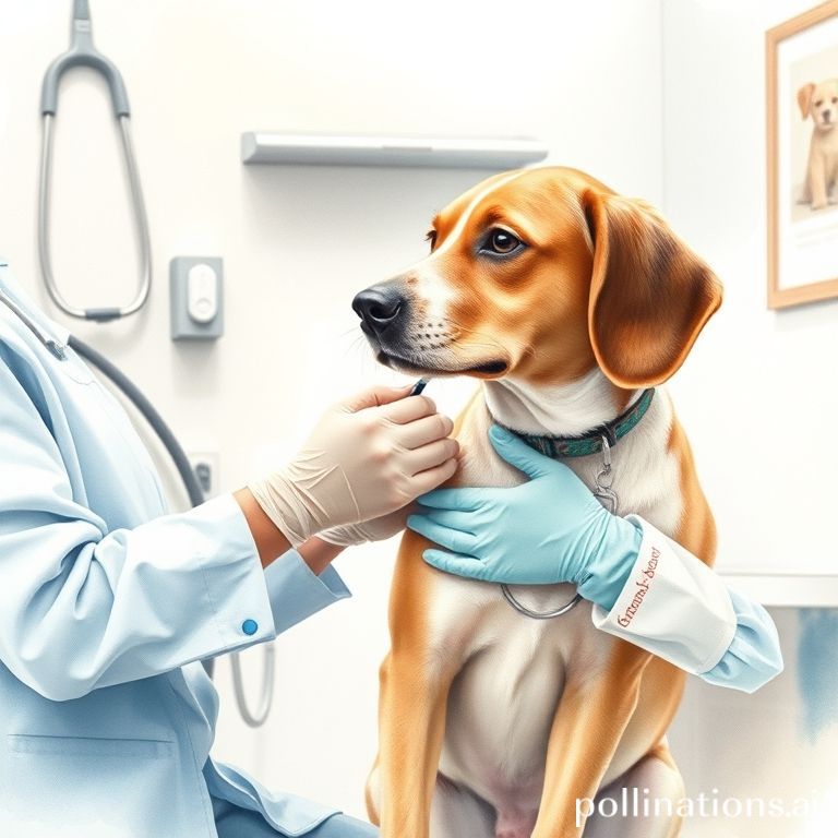 proven - Veterinarian administering an allergy shot to a cooperative dog in a clinic setting, calm and professional environme